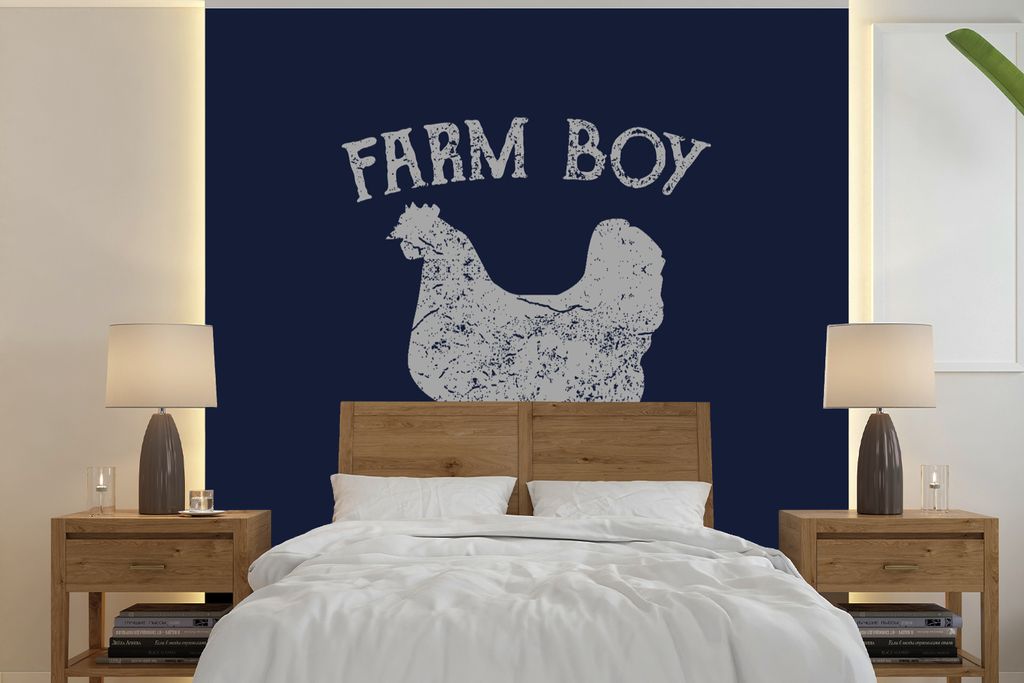 MuchoWow Fototapete für Wohnzimmer oder Schlafzimmer Wandtapete Vinyl Motivtapete Vintage - Huhn - Bauernhof - 300x300 cm - Wanddekoration
