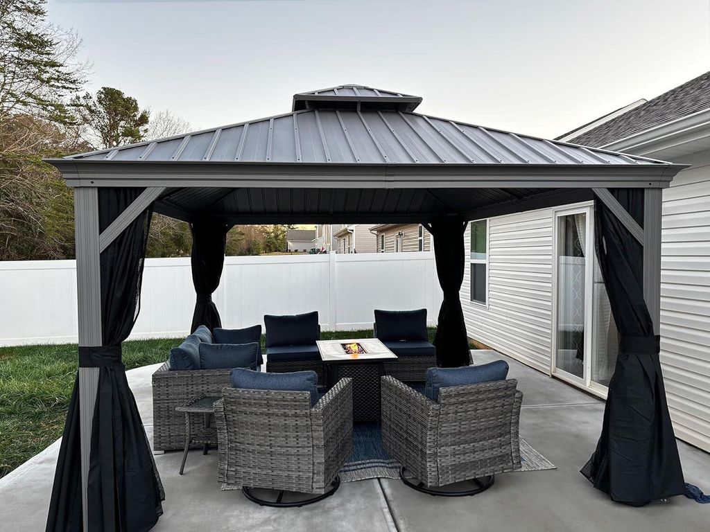 PURPLE LEAF Hardtop Pavillon 3.65x4.25m wasserdicht winterfest und stabil für den Garten,Hellgrau