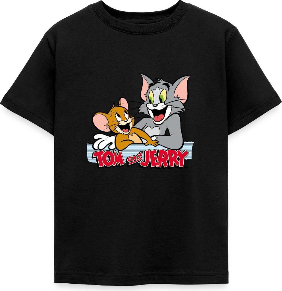 Spreadshirt Tom Und Jerry Fröhliche Freunde Kinder T-Shirt, 110/116 (5-6 Jahre), Schwarz