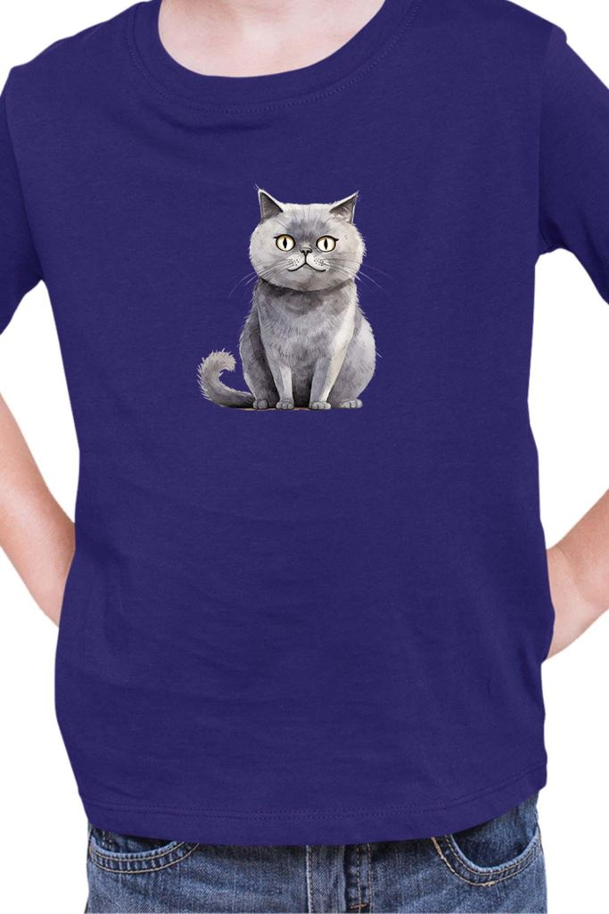 Kinder T-Shirt Funny Cats Breeds Scottish Straight Cat, 5-6 Jahr - 116 / Dunkelblau