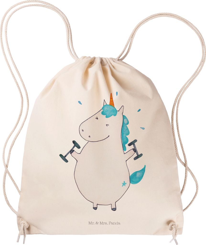 Mr. & Mrs. Panda Jutebeutel Einhorn Fitness - Transparent - Geschenk, Diät, Sport, Säckchen, Unicorn, leichter rucksack, wander, Abnehmen, gymnas...