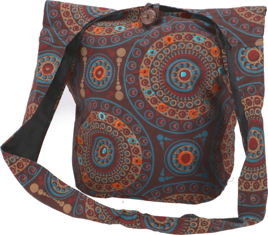 Sadhu Bag, Ethno Shopper, Bestickter Schulterbeutel - Schokobraun, Uni - Erwachsene, Baumwolle, 30*32*20 cm, Alternative Umhängetasche, Handtasche...