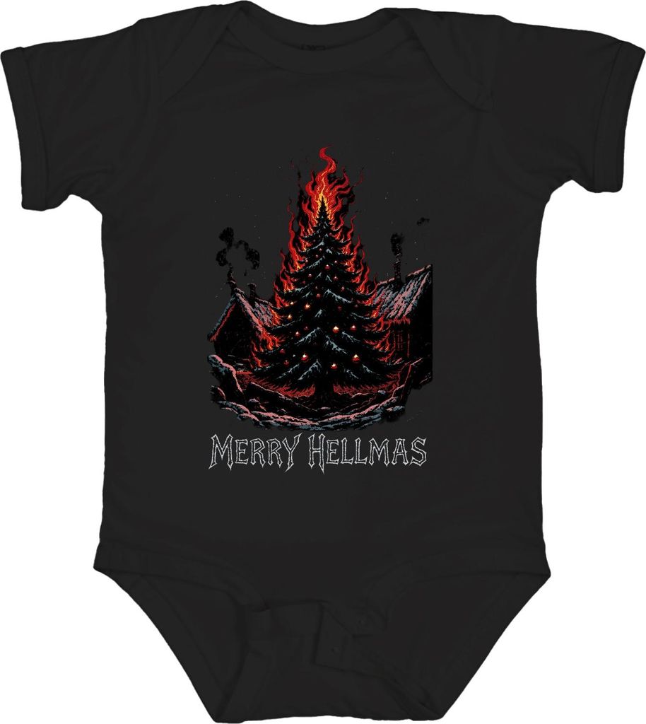 Merry Hellmas brennender Weihnachtsbaum Feuer düster Gothic Unisex Baby Body, Schwarz, 18/24