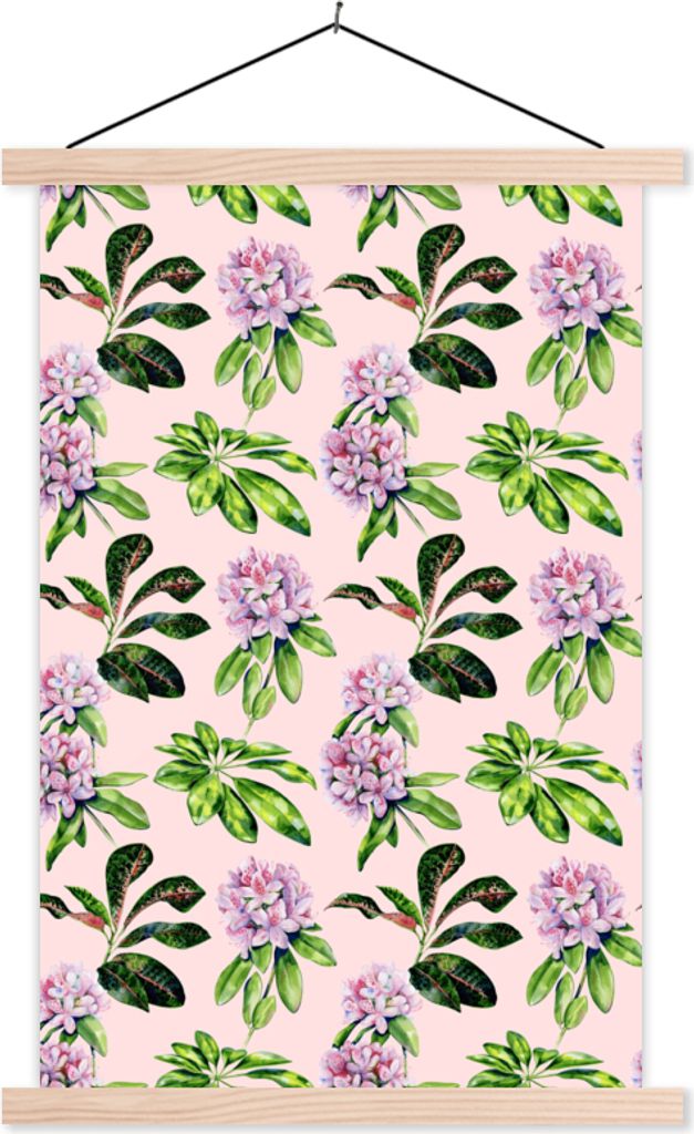 MuchoWow Textilposter Blumen - Hortensie - Muster 120x180 cm mit holzfarbenen Rahmen - Textil-Plakat