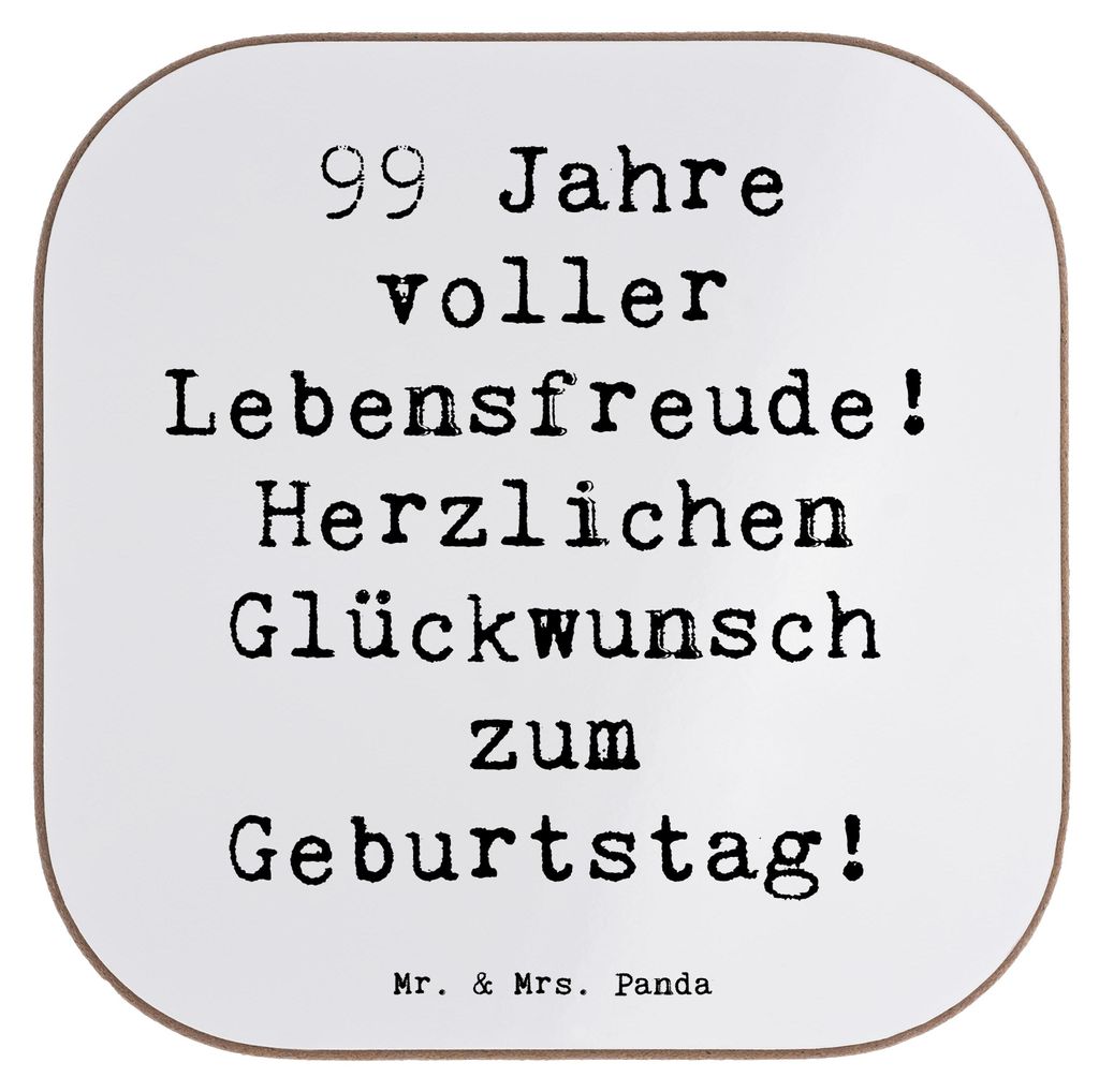 Mr. & Mrs. Panda Untersetzer für Gläser Spruch 99. Geburtstag Lebensfreude - Weiß - Geschenk, Geburtstagsgeschenk, Happy Birthday, gläserunters...