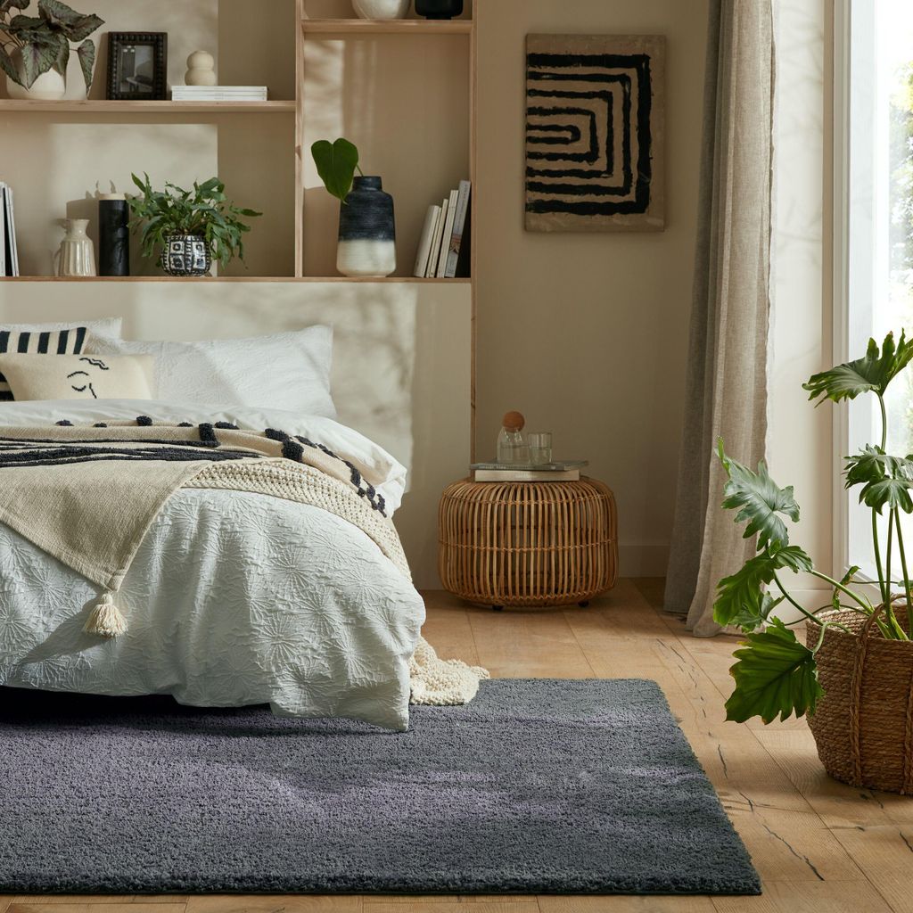 Hochflor Teppich waschbar Flauschig Unifarben, Wohnzimmer Anthrazit Rechteckig 160x230 | 100% recyceltes Polyester, Rücken aus 100% Latex