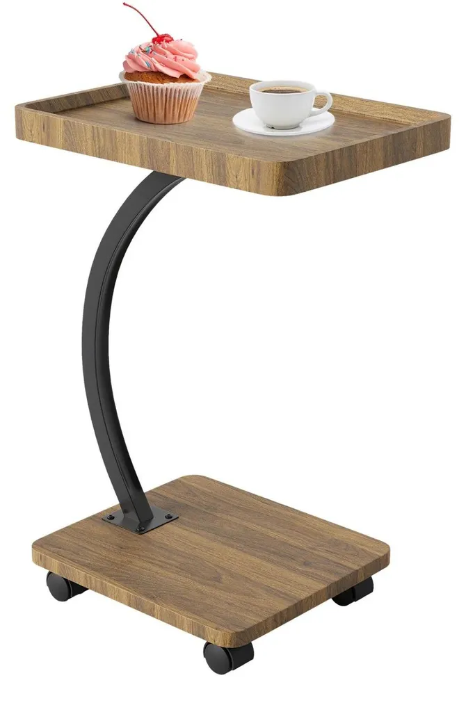 Table d'appoint mobile rectangulaire en noyer avec double rangement