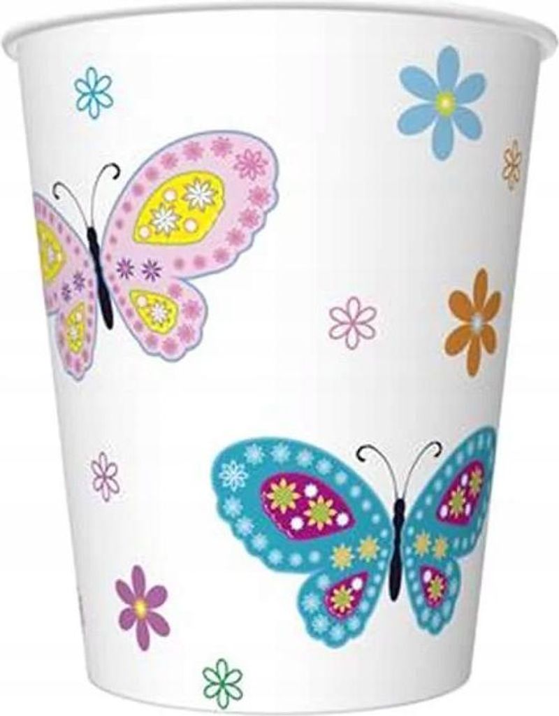Pappbecher BLUMEN UND SCHMETTERLINGE 250ml 8St.