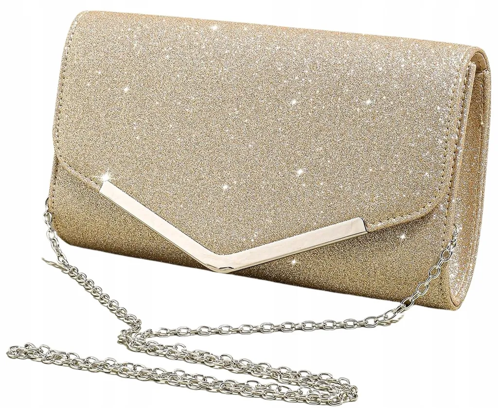 Pochette oro elegante per cerimonia 24x14x5 cm | Donna Chic