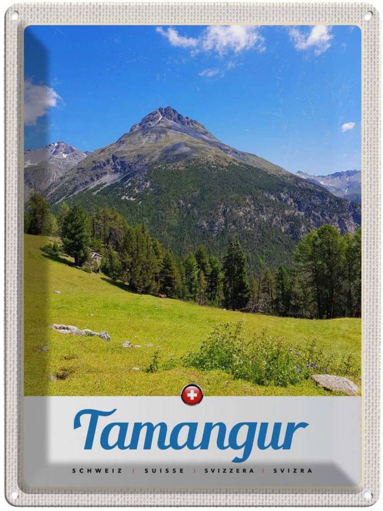 vianmo Blechschild 40x30 cm Tamangur Schweiz Urlaub Gebirge Wald Natur Bildmotiv Reisemotiv Abenteuer Reisen Europa