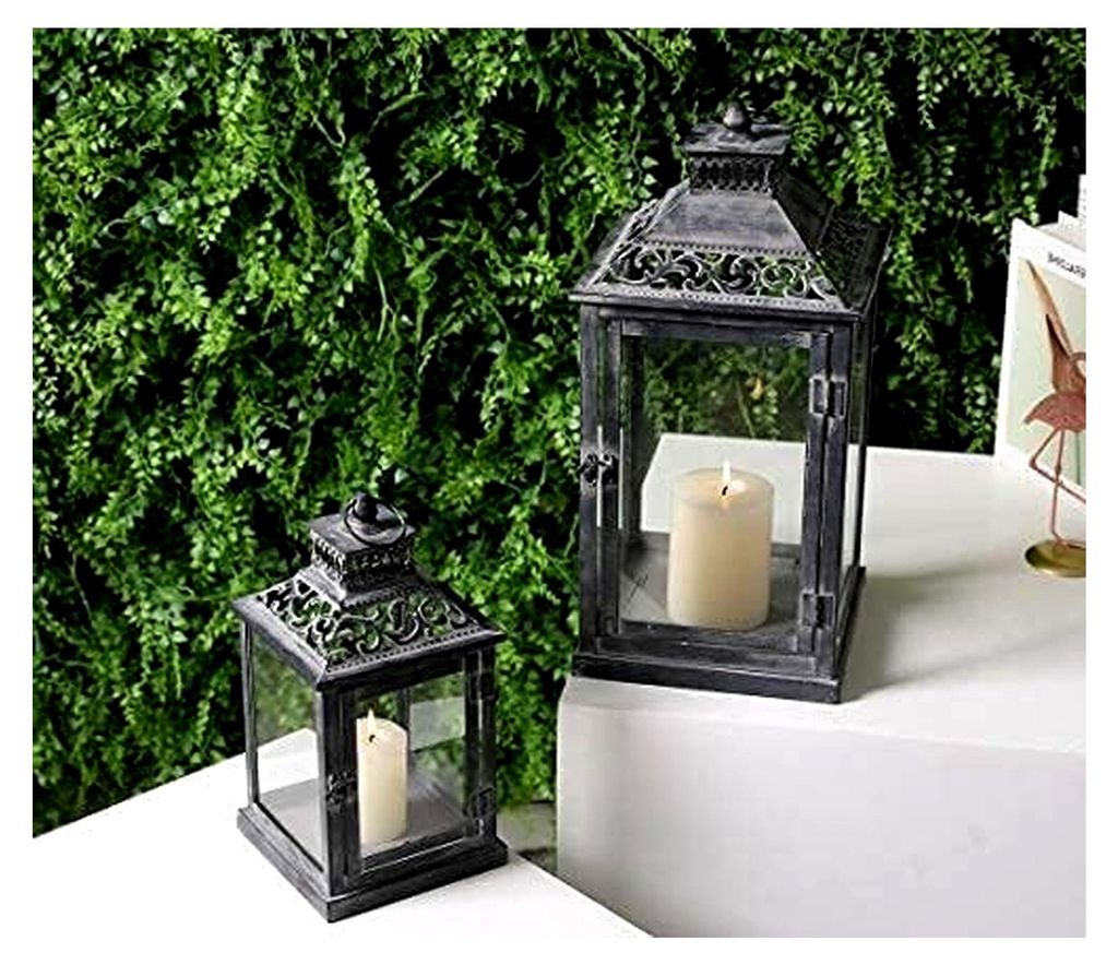 Deko Metall Hängende Laternen, Windlicht Set mit 2 Kerzenständern für Garten und Innenräume
