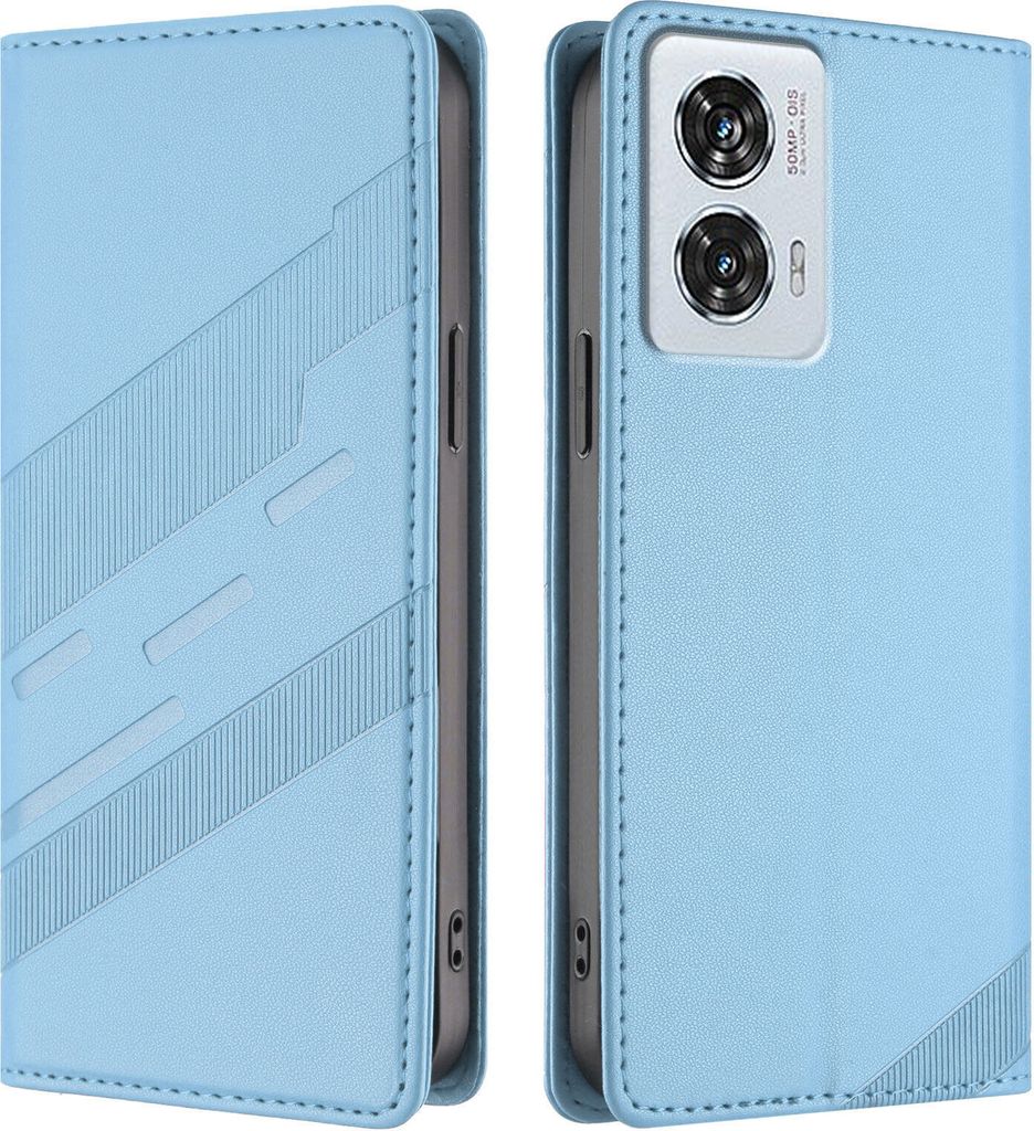 Hülle für Motorola Edge 50 Fusion/Moto G85, Kunstleder Brieftaschen Handyhülle mit Kartenfach und Standfunktion Hellblau