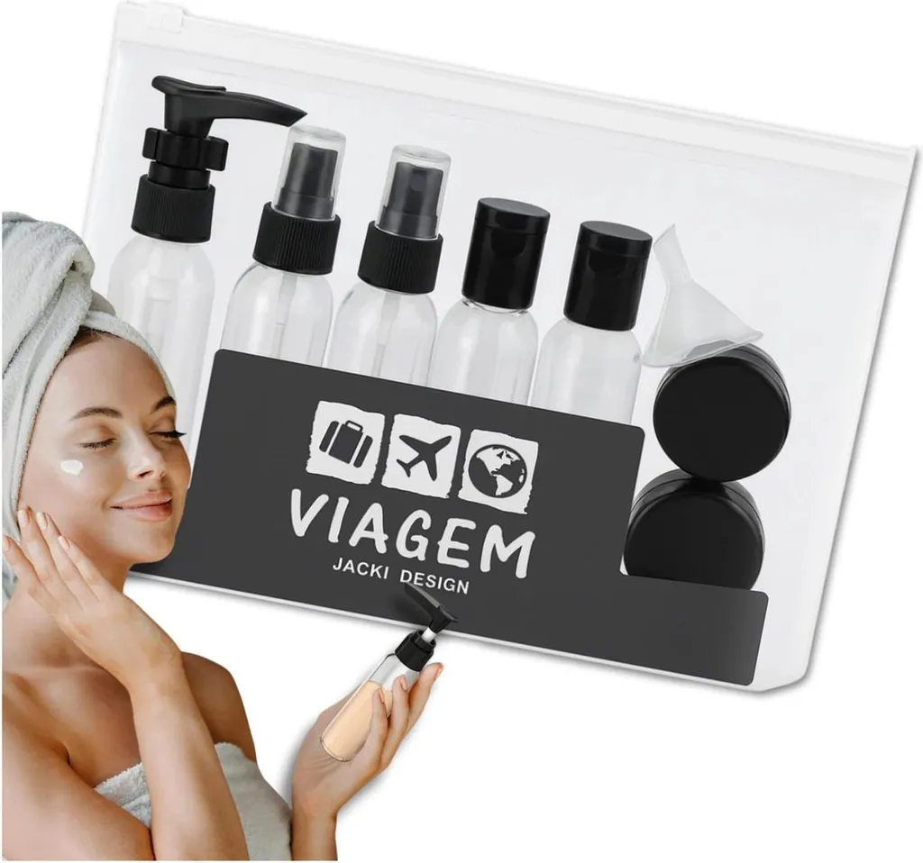EDIBAZZAR Set 8 Pezzi Flaconi Neri - Travel Beauty Kit Professionale