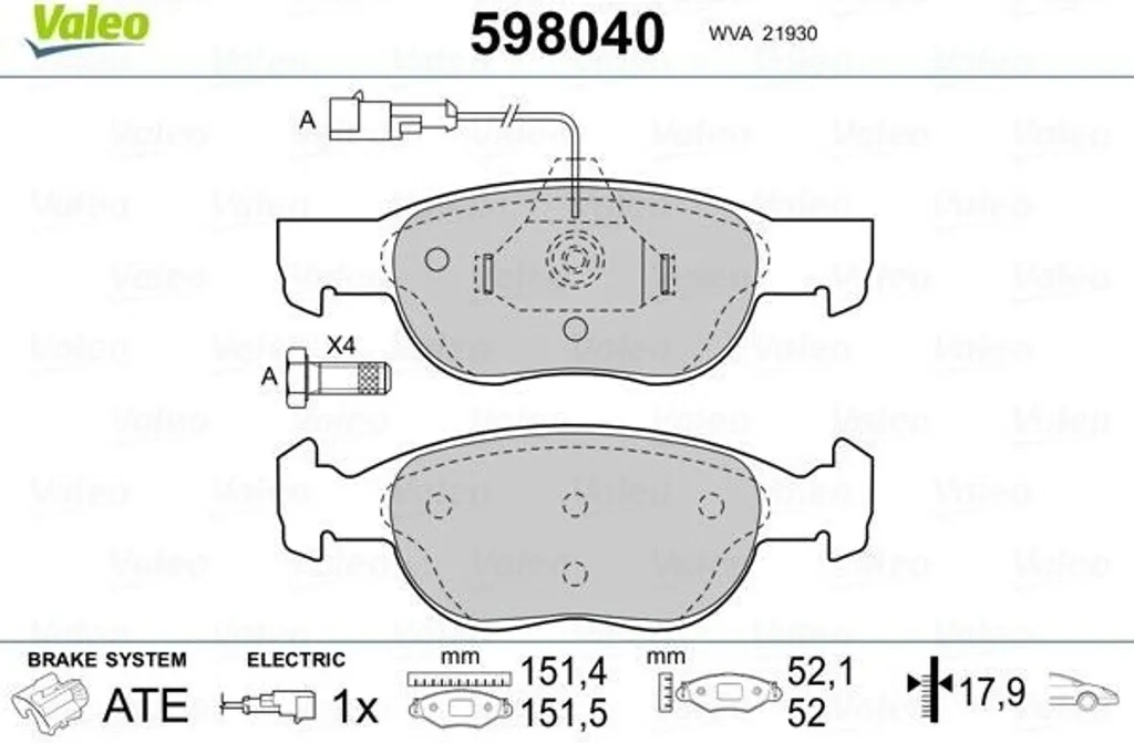 Plaquettes de frein avant contre les sifflements : Valeo 598040 Fiat