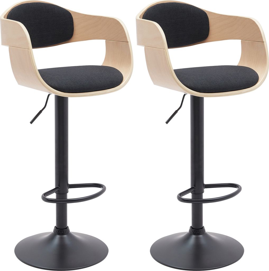 CLP 2er Set Barhocker Kingston höhenverstellbar drehbar mit schwarzem Metallgestell natur/schwarz Material Stoff