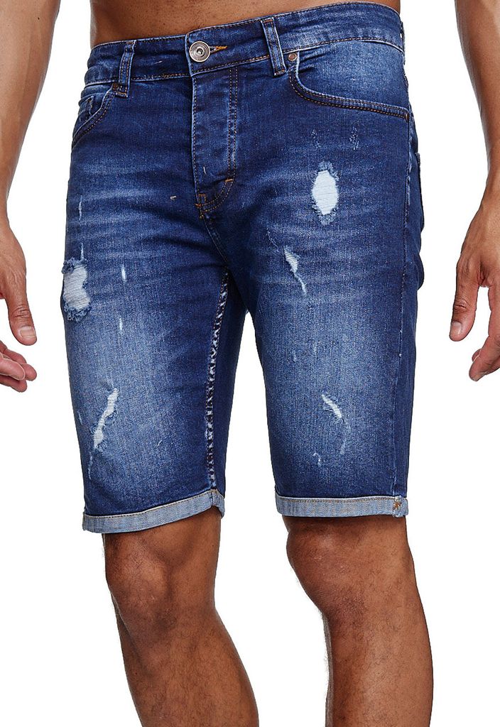 Reslad Jeans Shorts Herren Kurze Hosen Sommer l Used Look Destroyed Männer Denim Jeansshorts l Bermuda Capri Hose Regular Fit RS-2086 Blau W38