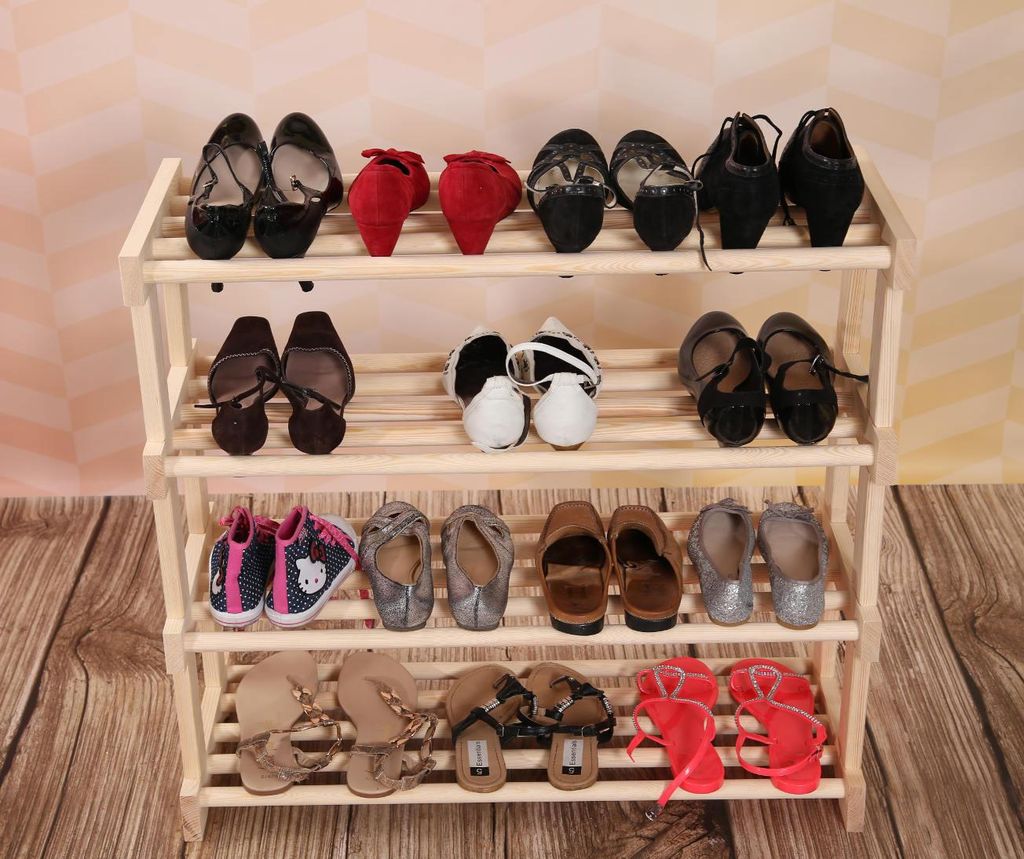 Schuhregal Holz Kiefer 80 × 30 × 74 cm – 4 Ablagen – Produktbild 
