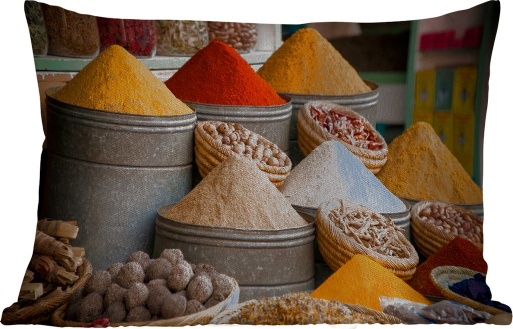 MuchoWow Outdoor Kissen - Kräuter - Ton - Gewürze - Gelb - Braun - 60x40 cm - Wetterfest - Lounge Kissen - Zierkissen - Kissen für Innenräume