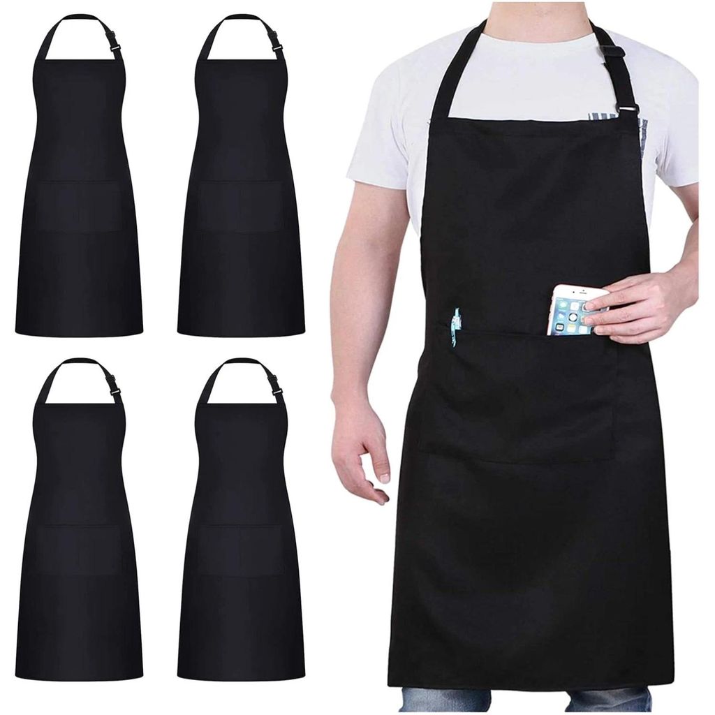 Kitchen 4er Pack Unisex Grillschürze mit 2 Taschen Verstellbare Latzschürzen für Männer und Frauen ideal für Köche Kochen Grillen und Backen,...