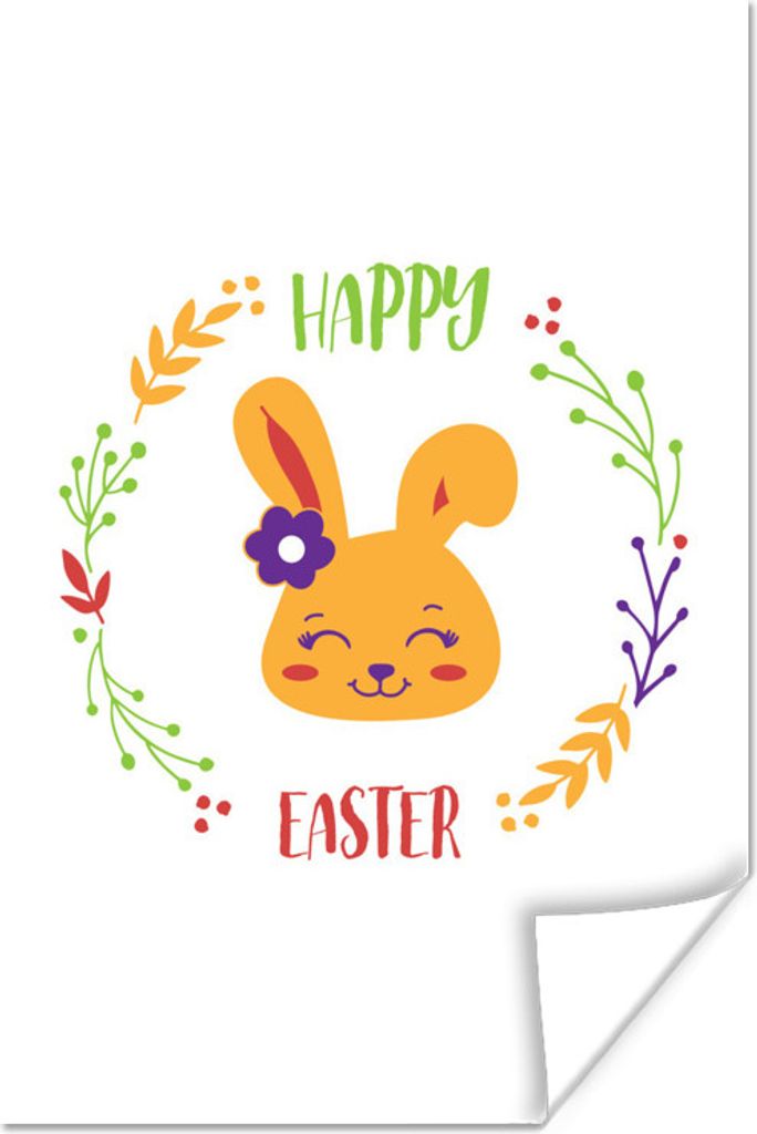 MuchoWow Poster Ostern - Zitate - Frohe Ostern - Hase - Blumen 60x90 cm - Wanddekoration