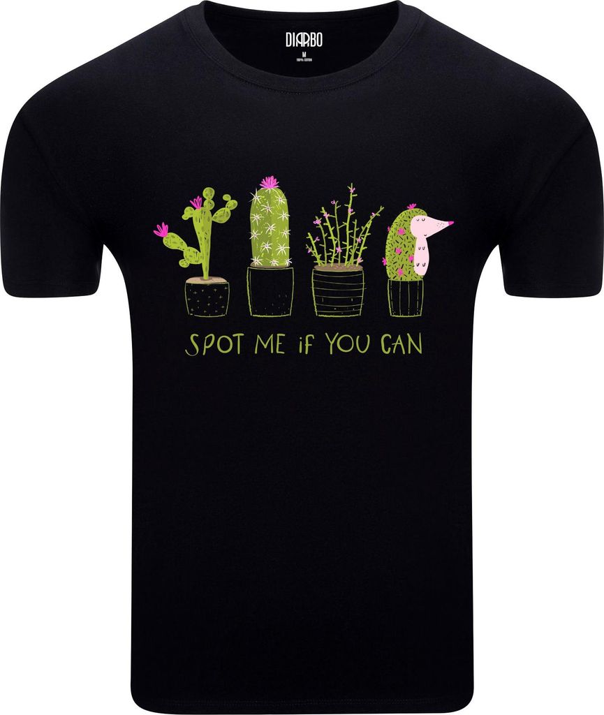 Diarbo Herren T-Shirt mit Lustigem Tierliebhaber Druck Kaktus-Igel Schwarz Gr.M