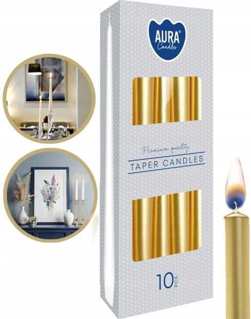 AURA candele coniche oro-metallo 7h 10 pz. s30-271 Immagine del prodotto 