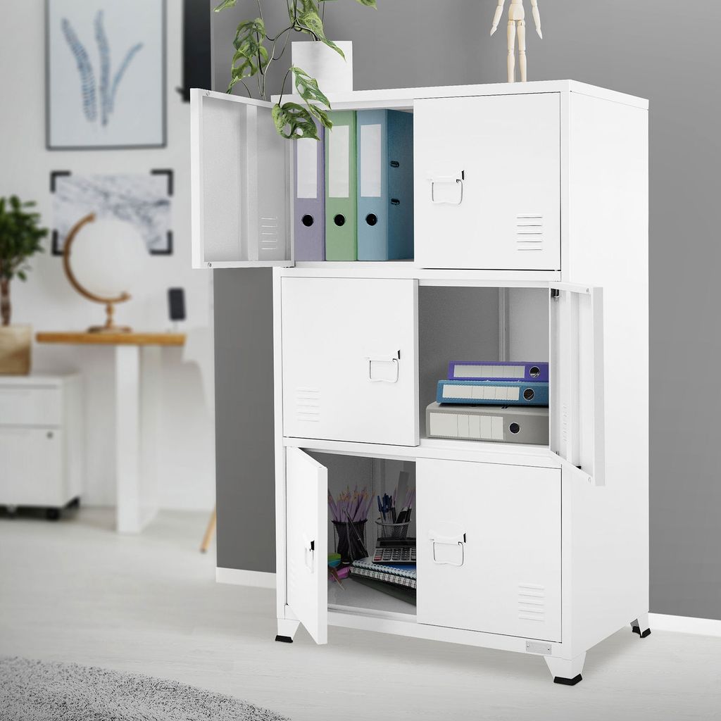 ML-Design Aktenschrank 75x40x120 cm, Weiß, Stahl, Freistehender Büroschrank mit 4 Beinen, Metallspind 6 Türen