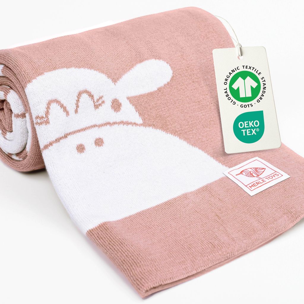 Merle Toys Babydecke Baumwolle aus 100% GOTS Baby Baumwolle Decke, Baby Kuscheldecke, Strickdecke, 100x80 cm, Neugeborenen Decke, Rosa