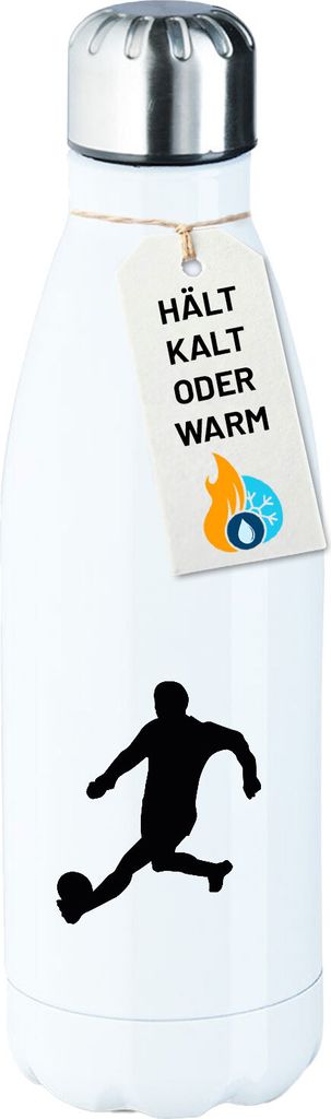 Huuraa Edelstahl-Trinkflasche Fußball Soccer Geschenk 500ml White Wasserflasche Fußball Präsent
