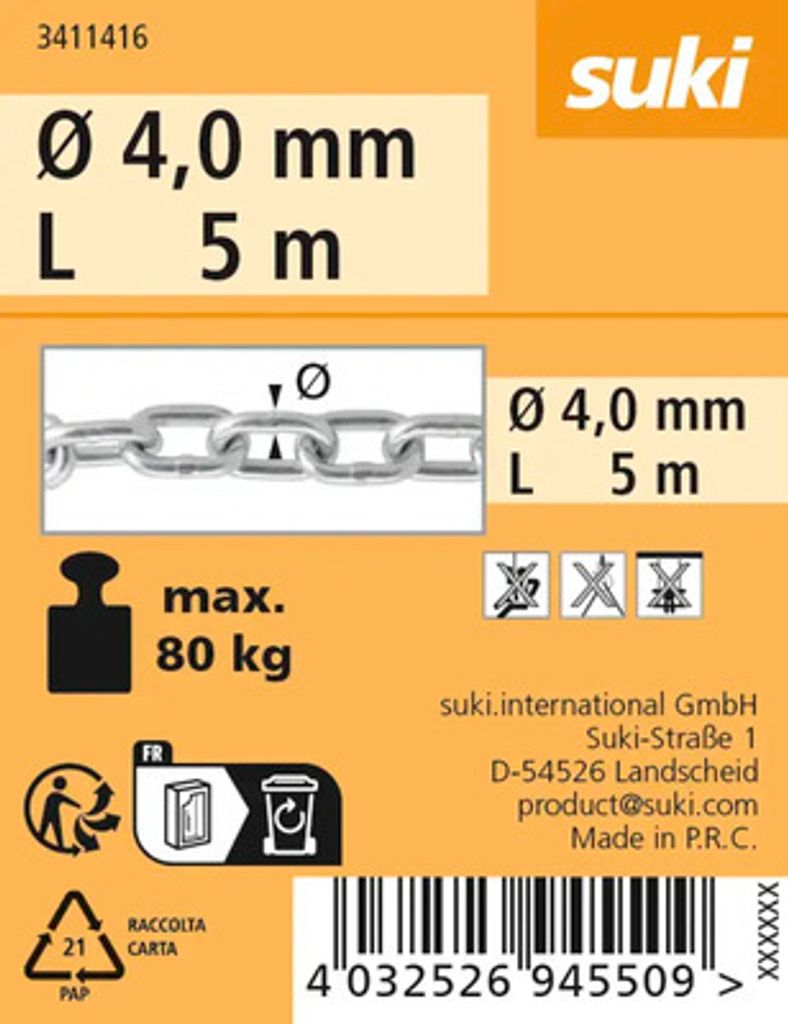 Rundstahlkette Typ C Ø 4 mm galv. verzinkt 5 m Produktbild 