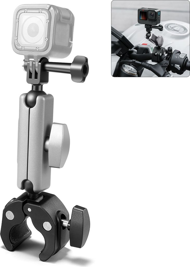 PULUZ PU867B Kamerahalterungen, Klemmhalterung, Fahrradlenker-Adapterhalterung, Aluminiumlegierung, 2 kg/4,4 lbs Tragfaehigkeit mit zwei 360¡ã dr...