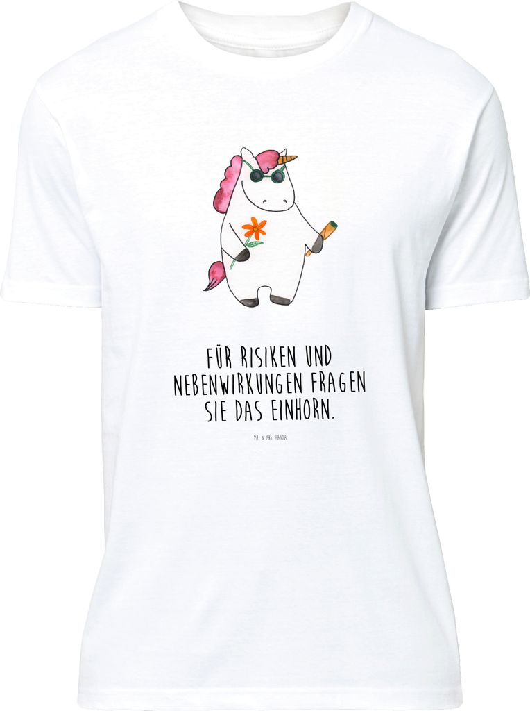Mr. & Mrs. Panda T-Shirt Einhorn Woodstock - Weiß - Geschenk, oberteil, Witzig, Einhörner, Kiffen, Joint, Party, S, Lustiges, Unicorn, Jersey-Shi...