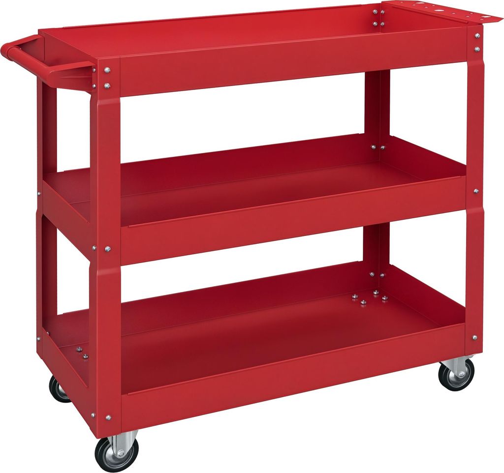 DURHAND Werkstattwagen mit 3 Etagen, Werkzeugwagen leer bis 150 kg, Rot