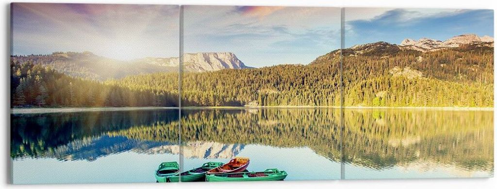 Bild auf Leinwand - Leinwandbild - See Berge Wasser - 150x50cm - Wand Bild - Wanddeko - Wandbilder - Leinwanddruck - Bilder - Kunstdruck - Wanddeko...