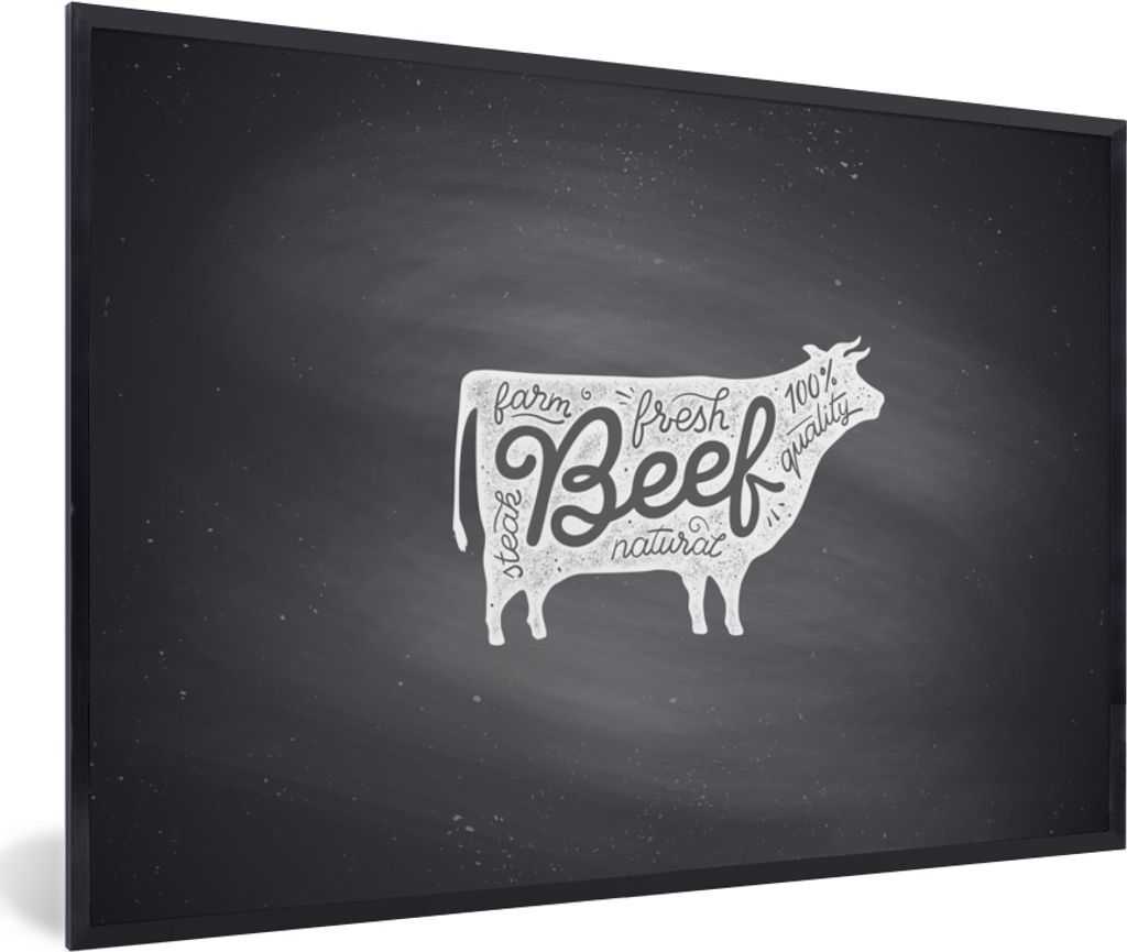 MuchoWow MuchoWow Gerahmtes Poster Kuh - Steak - Weiß 30x20 cm - Poster mit zchwarzem Bilderrahmen - Kunstdruck - Bild-Poster