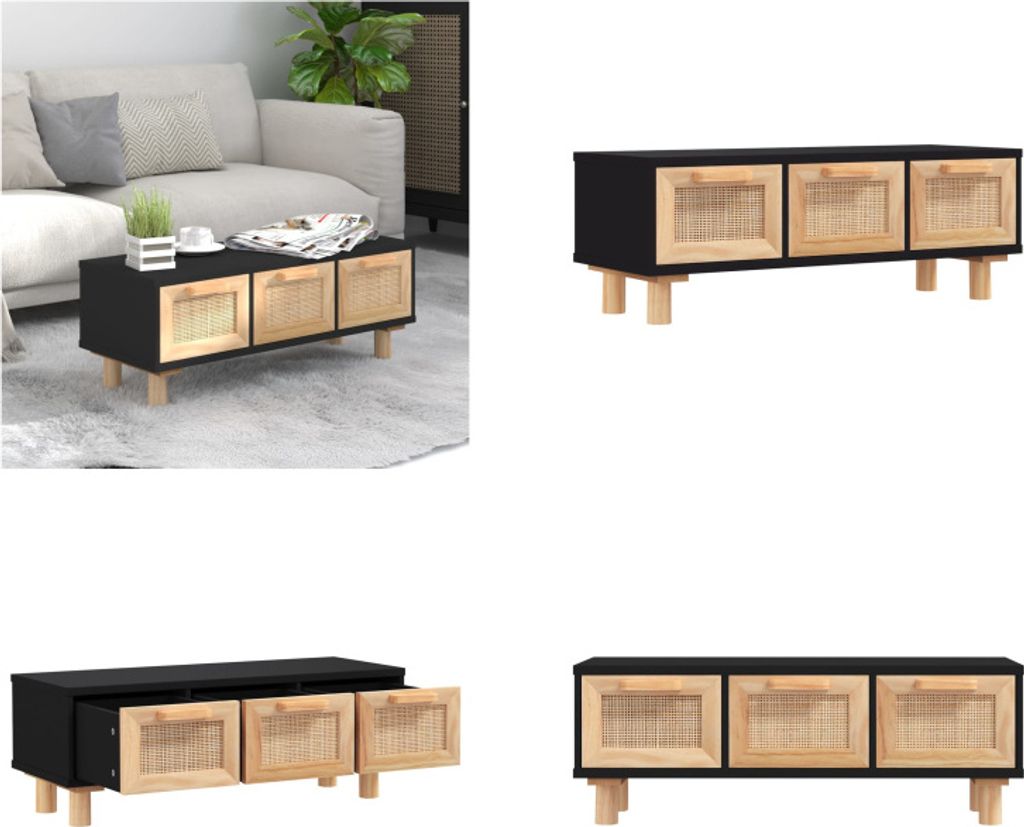 vidaXL Couchtisch Schwarz 80x40x30 cm Holzwerkstoff Massivholz Kiefer - Couchtisch - Couchtische - Couchtisch Niedrig - Tisch