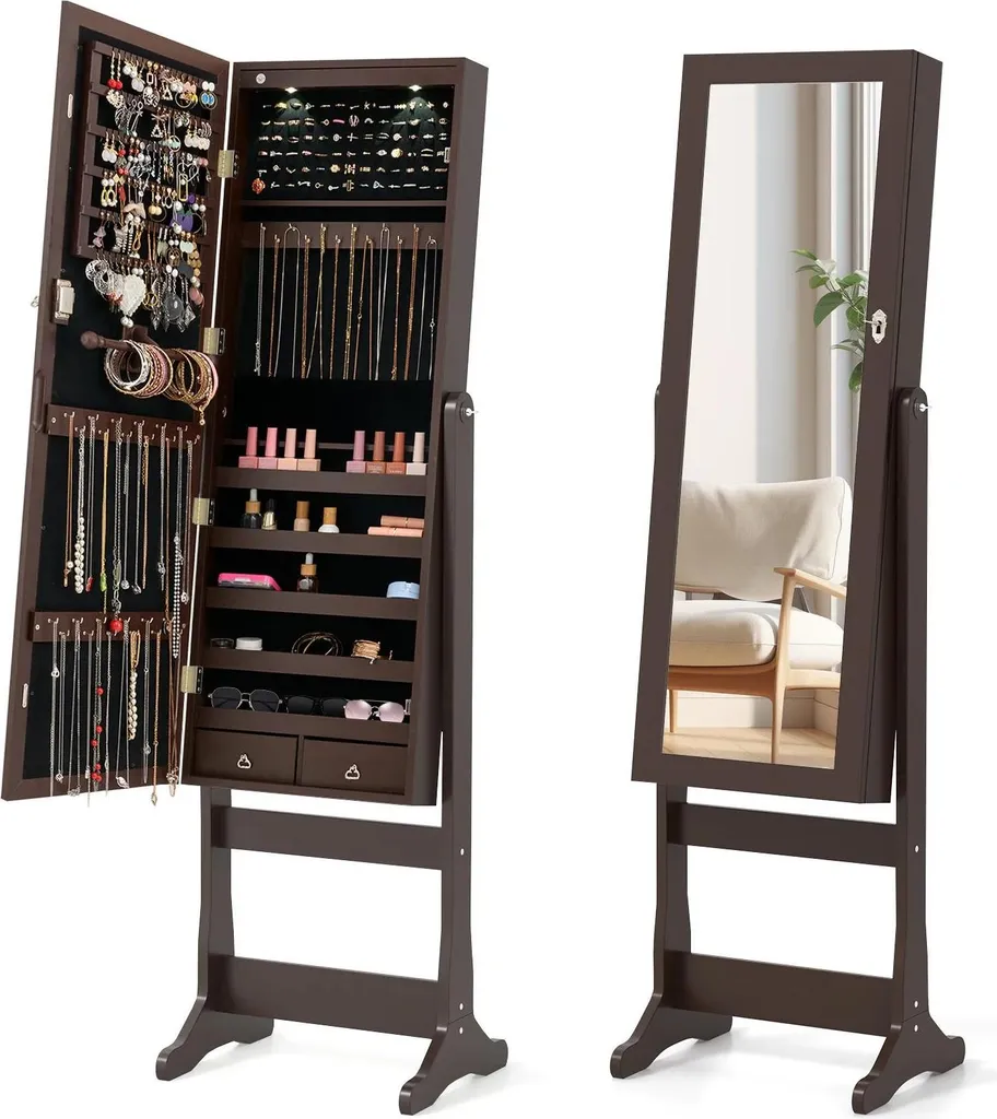 Armoire bijoux verrouillable : stop aux colliers emmêlés miroir incliné