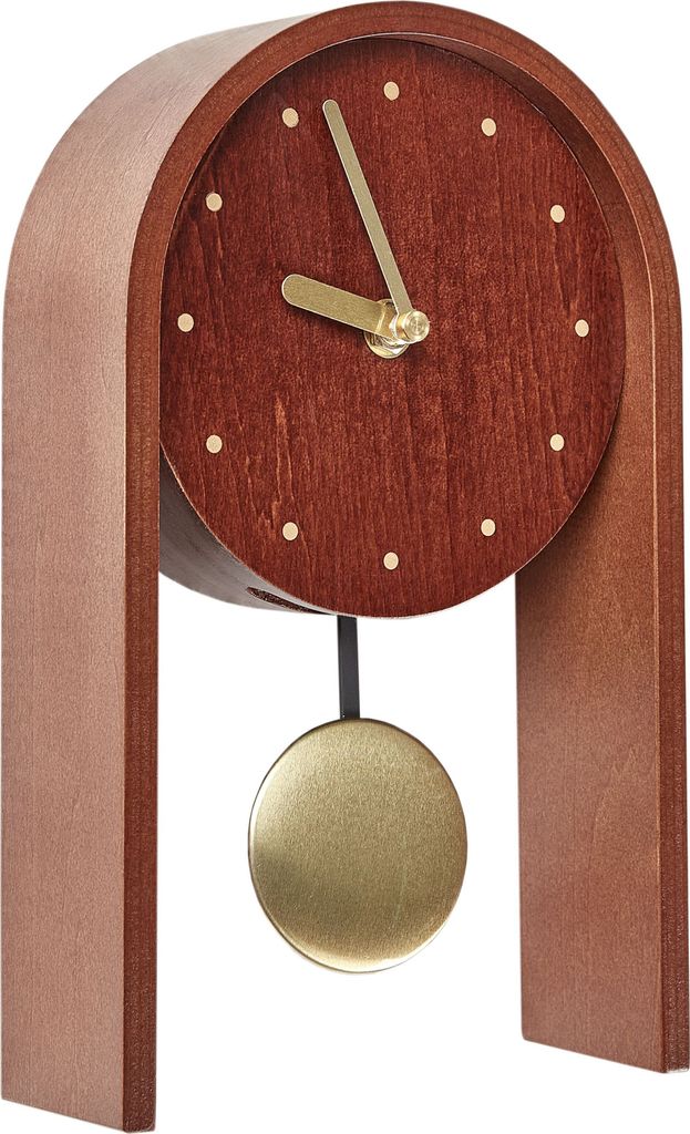 BELIANI Tischuhr Dunkler Holzfarbton MDF-Platte 25 cm Hoch mit Pendel ohne Ziffern Sekundenzeiger Halbrund Retro-Design Schreibtischuhr Uhr