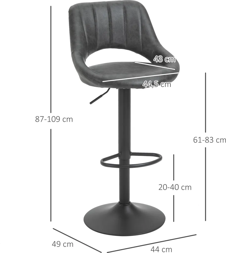 Tabouret de Bar Pivotant Noir avec Repose-pieds Confortable Lot de 2 - 5