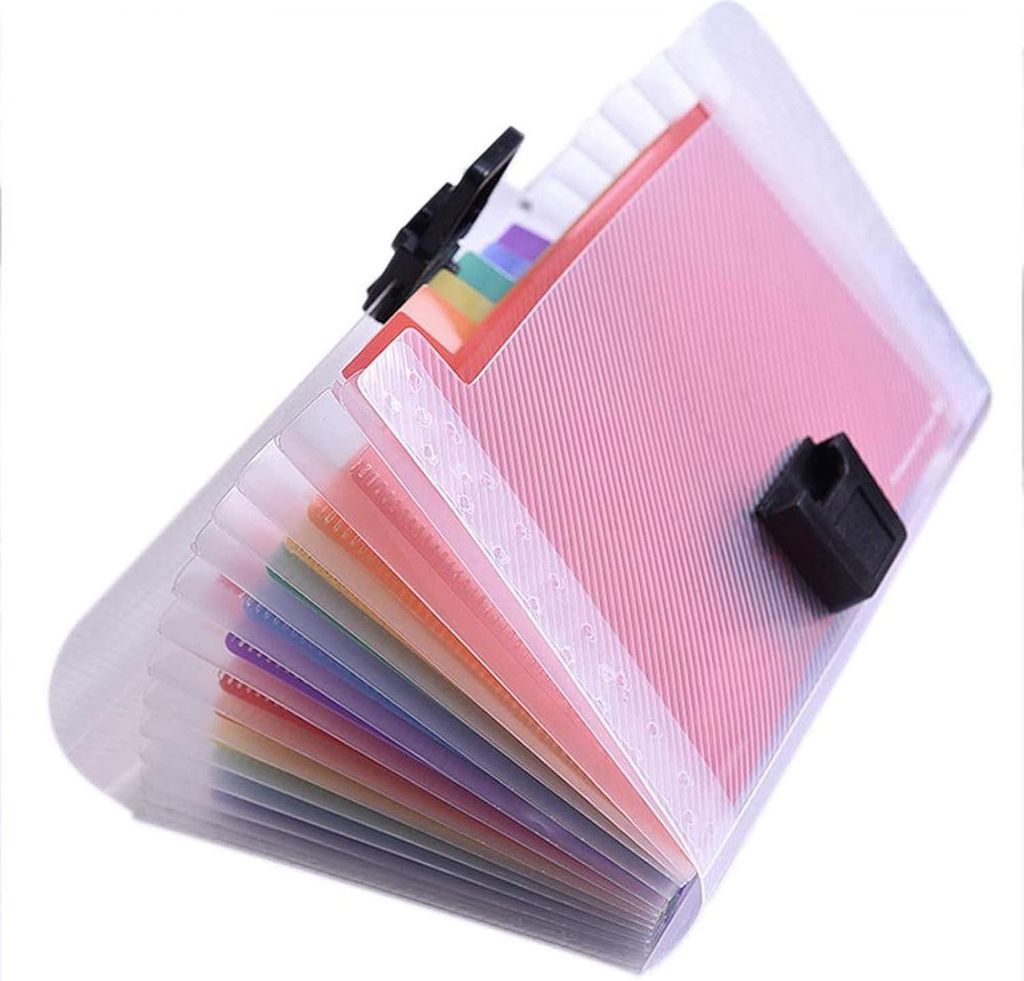Waaiermap A6, 18 x 11 x 3 cm, Dokumentenmap mit 24 Etiketten, Map mit Fächern, Sortiermap für Dokumente, Quittungen, Wertgutscheine (Regenbogenfa...