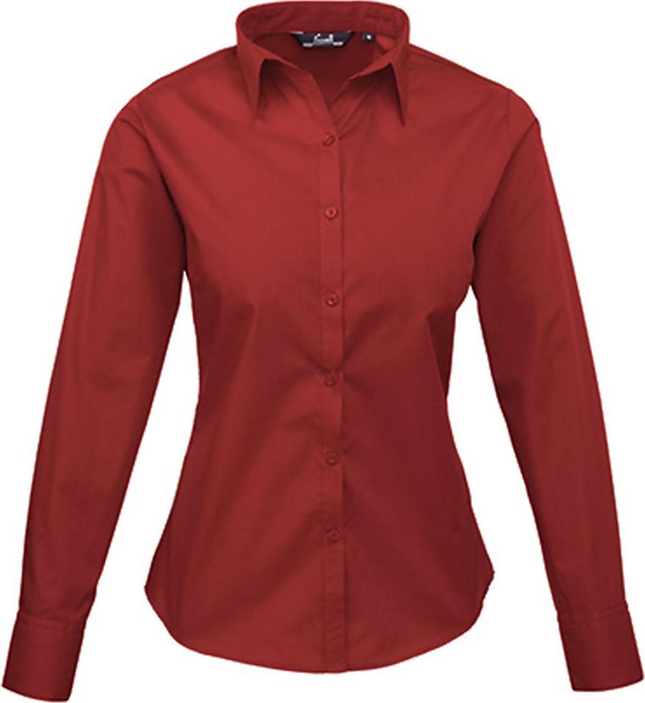Premier Workwear Baumwolle Classics Popeline Bluse langarm 39.0300 Gr. 5XL burgundy