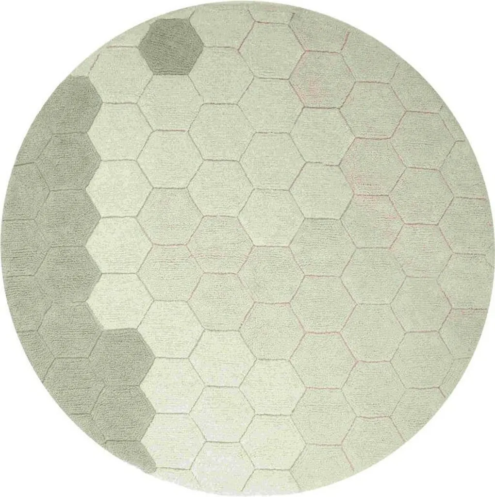 Tapis de jeu enfant 140x140 cm rond motif nid d'abeille sauge