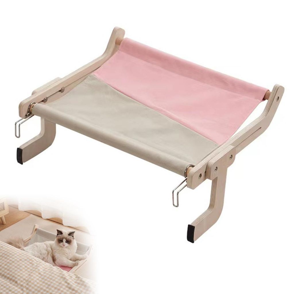 Katzen Fensterliege Holz – Fensterbank-Sitz für Katzen, stabil & dekorativ, aus Holz mit Stoffauflage, für Bettkante, Balkon & mehr