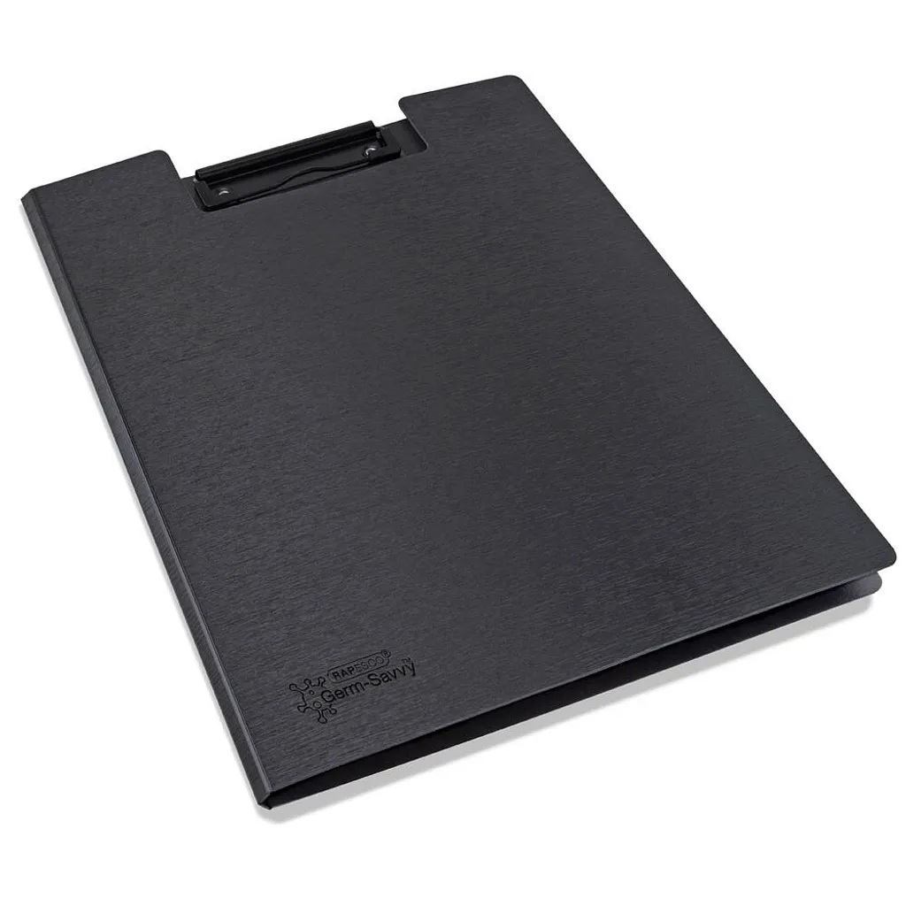 Porte-document antibactérien Rapesco 1641 en plastique A4 noir robuste - 3