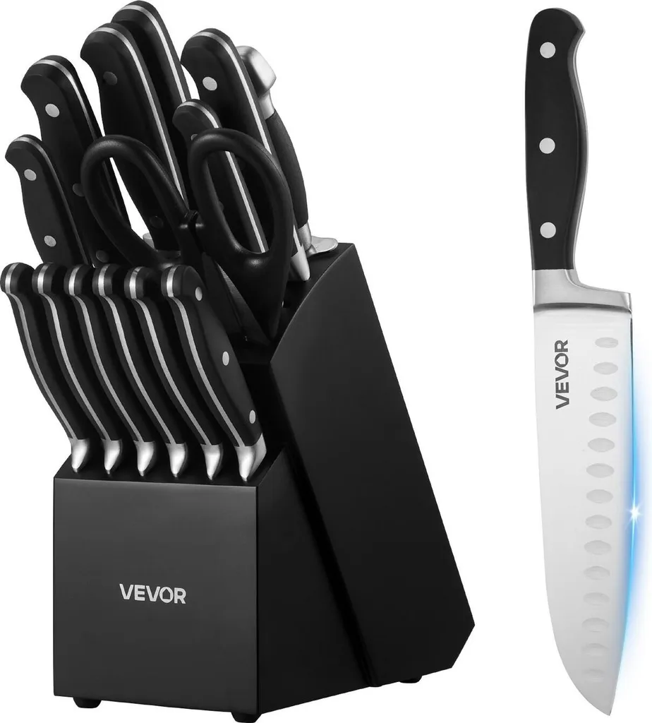 Couteaux de cuisine sans fatigue avec manche résistant et bloc bois