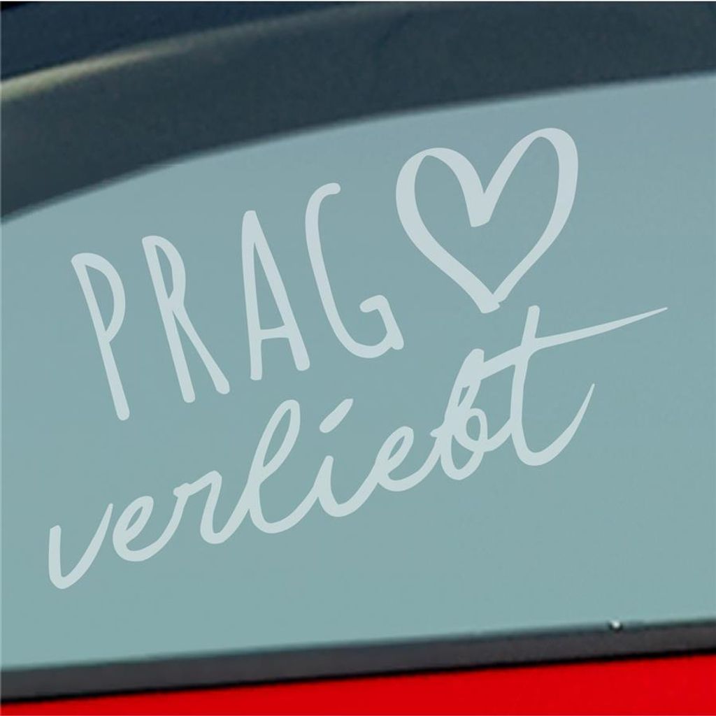 Auto Aufkleber Prag verliebt Herz Stadt Heimat Liebe Car 19x10 cm Milchglas Sticker Heckscheibenaufkleber