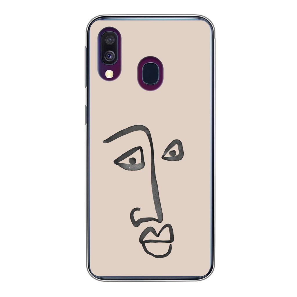 MuchoWow Handyhülle Schutzhülle Hülle für Samsung Galaxy A40 Gesicht - Rosa - Strichzeichnung Silikon Softcase Handy Hülle - Handy-Tasche