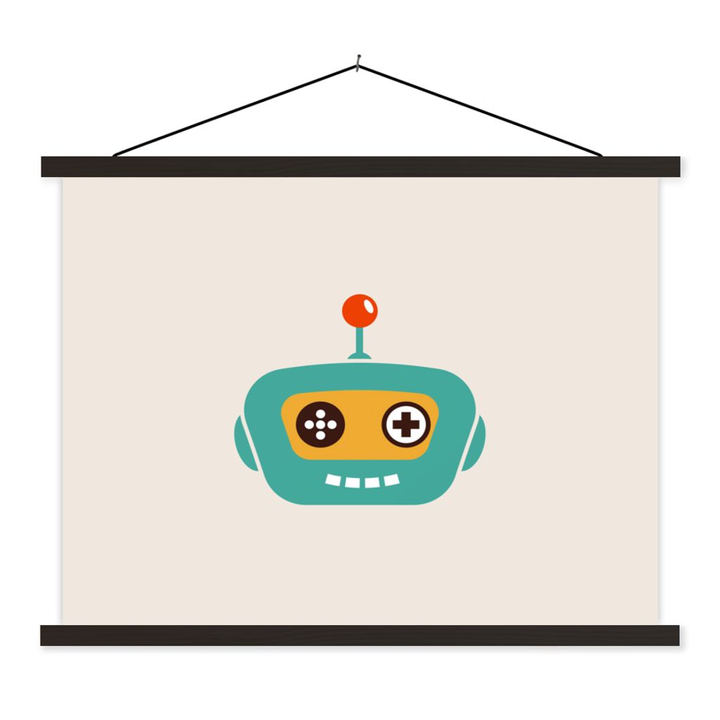 MuchoWow Textilposter Roboter - Gesicht - Antenne - Technik - Junge - Kind 150x113 cm mit holzfarbenen Rahmen - Poster