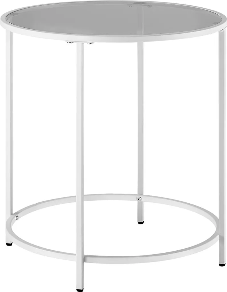 Table d'appoint ronde en verre trempé et métal blanc perle et gris