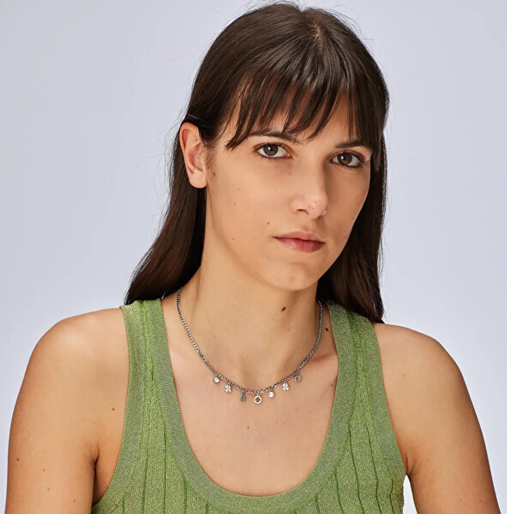 Collier chaîne acier avec pendentifs message chance SSG03 ajustable - 2